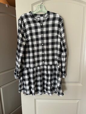 GAP Black and White Plaid Button-Front Tunic Dress